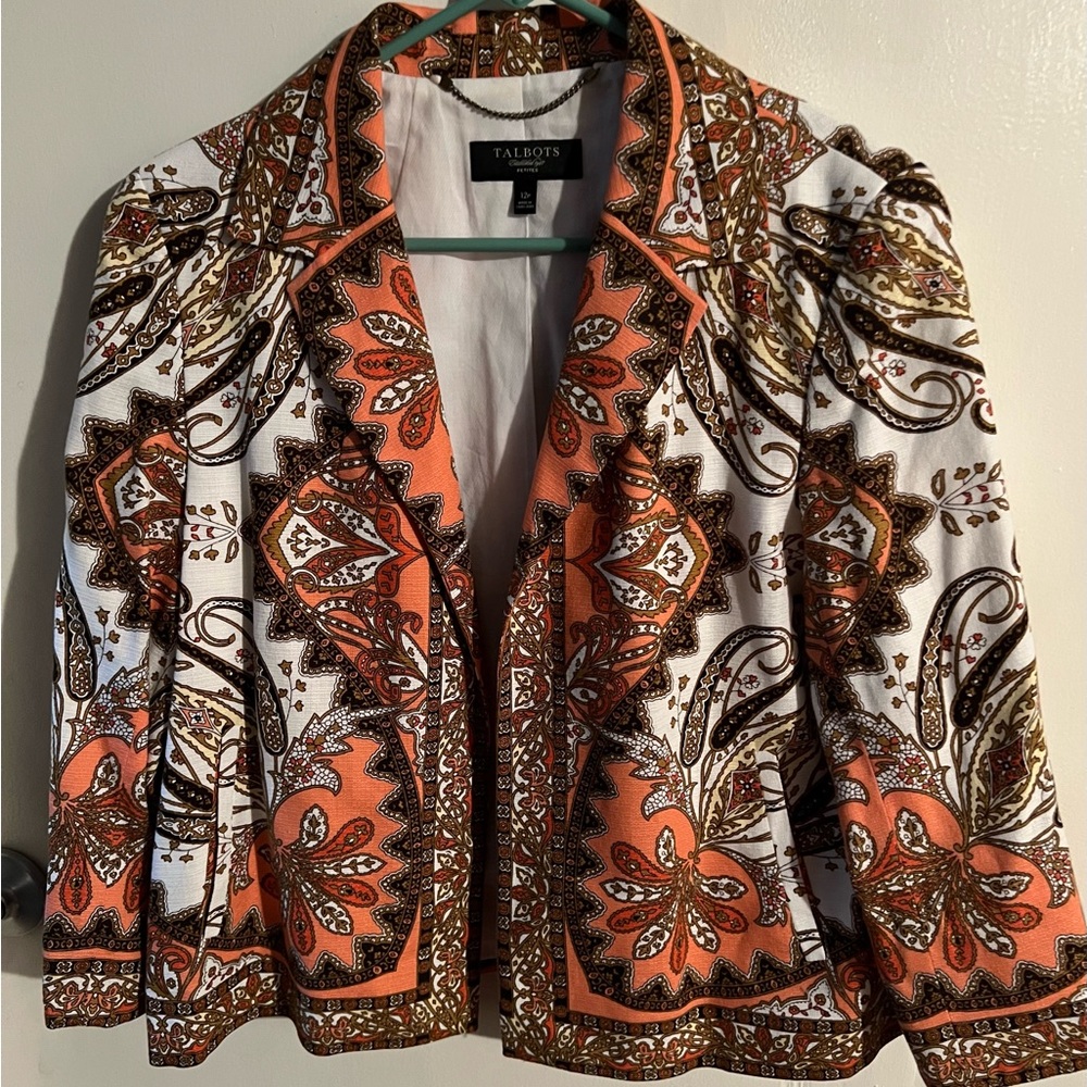 Talbots Women's Vibrant Orange and Brown Blazer